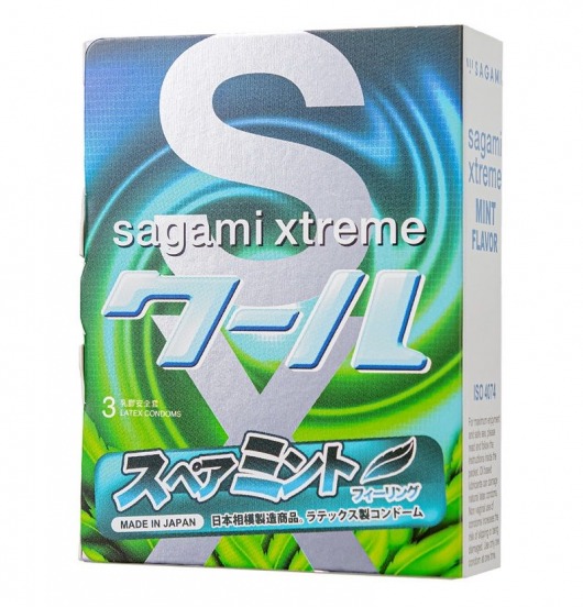 Презервативы Sagami Xtreme Mint с ароматом мяты - 3 шт. - Sagami - купить с доставкой в Екатеринбурге