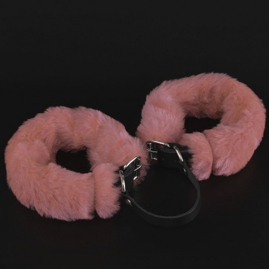 Черные кожаные оковы со съемной розовой опушкой - Sitabella - купить с доставкой в Екатеринбурге