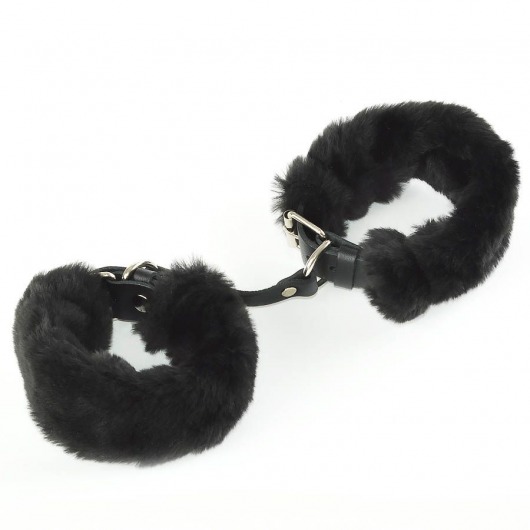 Черные кожаные наручники со съемной опушкой - Sitabella - купить с доставкой в Екатеринбурге