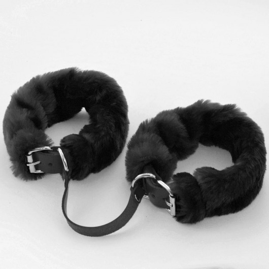 Черные кожаные оковы со съемной опушкой - Sitabella - купить с доставкой в Екатеринбурге