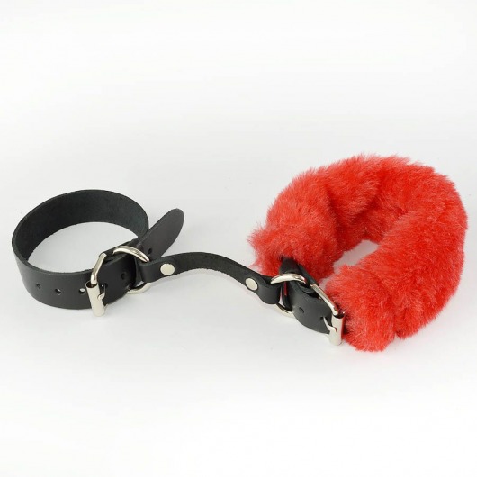Черные кожаные наручники со съемной красной опушкой - Sitabella - купить с доставкой в Екатеринбурге