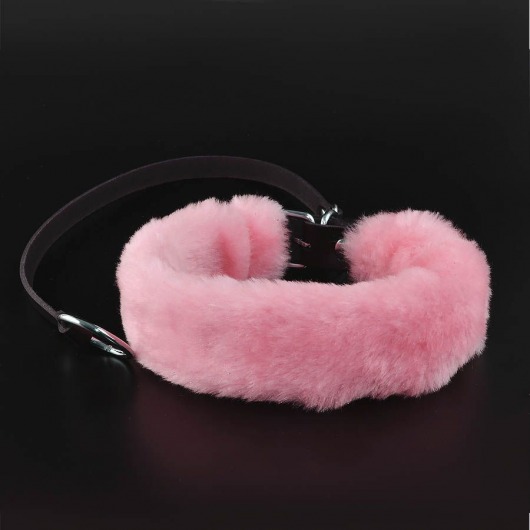 Розовый меховой ошейник с кожаным поводком - Sitabella - купить с доставкой в Екатеринбурге