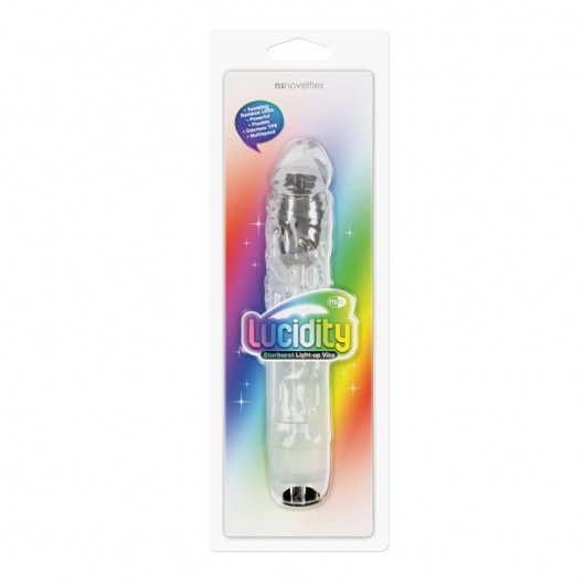 Прозрачный вибромассажёр Starburst Light Up - 22,2 см. - NS Novelties
