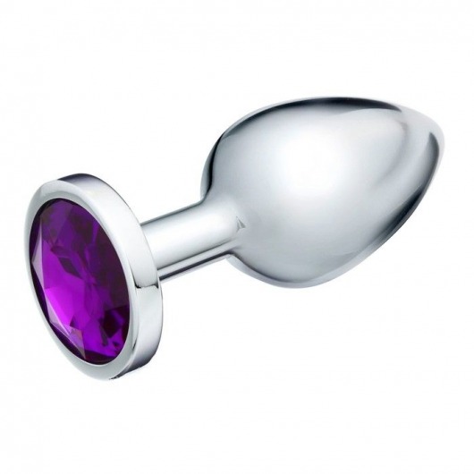 Серебристая металлическая анальная пробка с фиолетовым кристаллом - 9 см. - Сима-Ленд