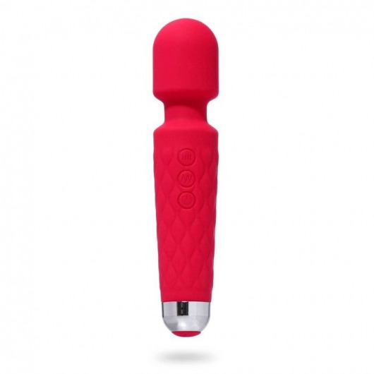 Красный жезловый вибромассажер с рифленой ручкой - 20,4 см. - Сима-Ленд