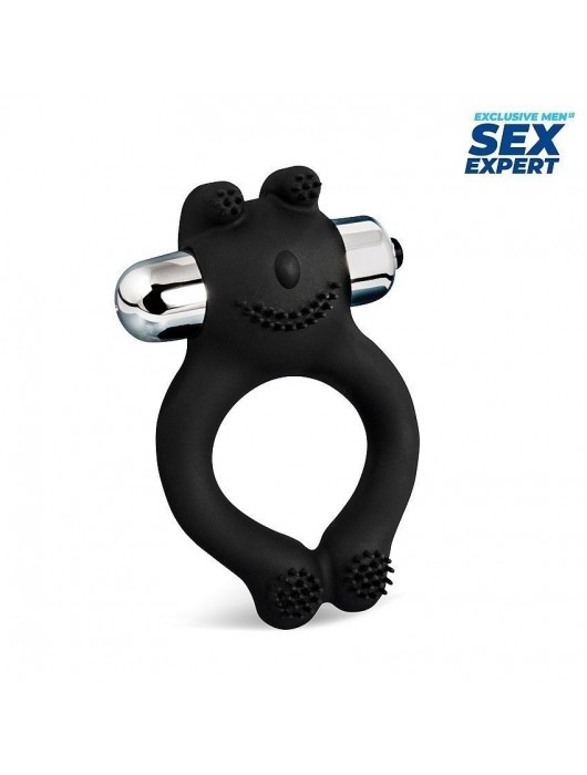 Черное силиконовое эрекционное виброкольцо Sex Expert - Sex Expert - в Екатеринбурге купить с доставкой