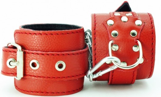Красные кожаные наручники с клепками - БДСМ Арсенал - купить с доставкой в Екатеринбурге