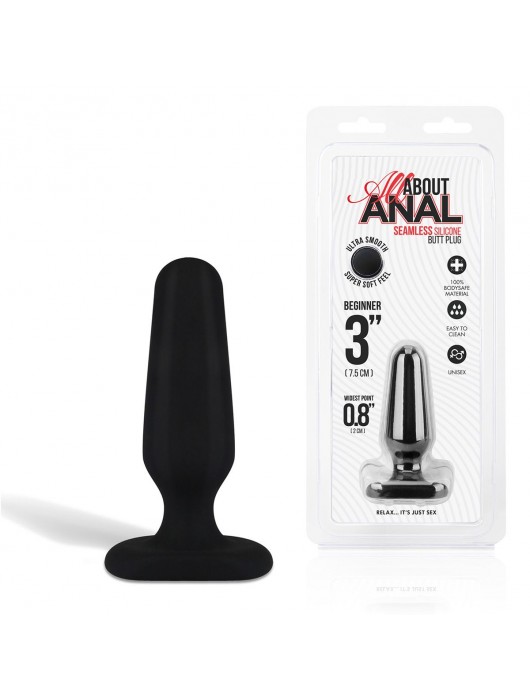 Черный анальный плаг из силикона Seamless Silicone Butt Plug - 7,5 см. - All About Anal