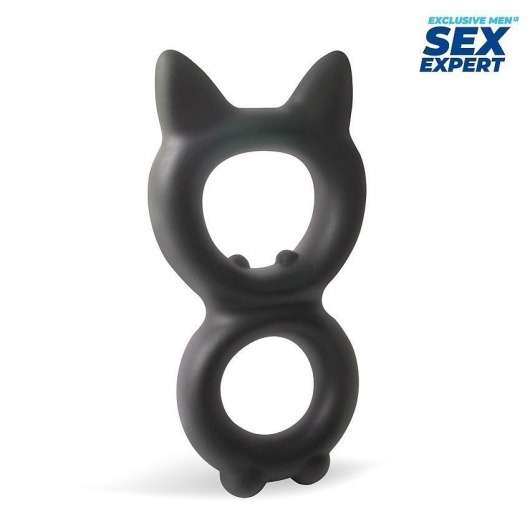 Черное двойное эрекционное кольцо с кошачьими ушками - Sex Expert - в Екатеринбурге купить с доставкой