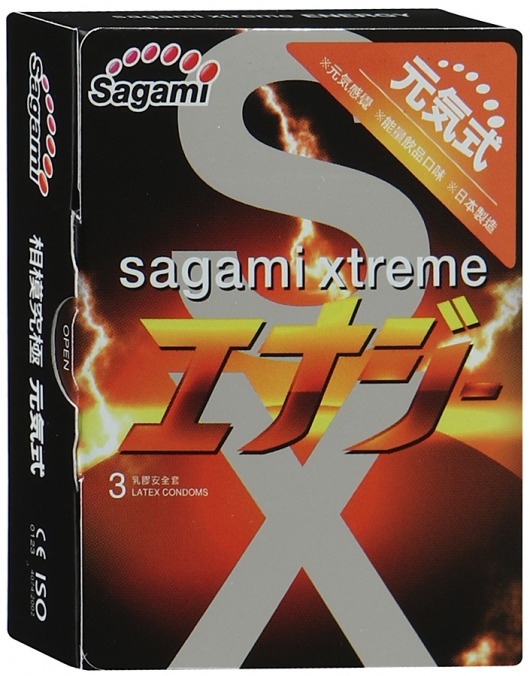 Презервативы Sagami Xtreme ENERGY с ароматом энергетика - 3 шт. - Sagami - купить с доставкой в Екатеринбурге