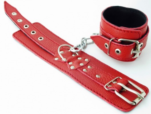 Красные кожаные наручники - БДСМ Арсенал - купить с доставкой в Екатеринбурге