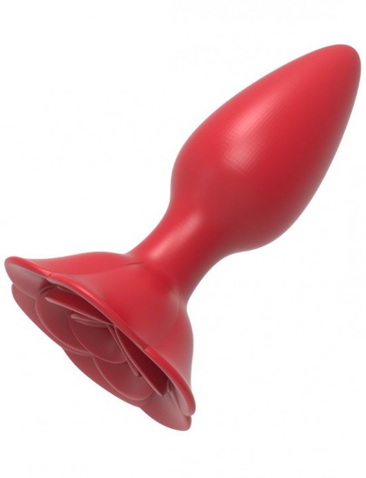 Красная анальная пробка с ограничительным основанием в виде розы - Eroticon
