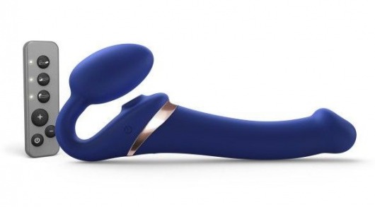 Синий безремневой страпон Multi Orgasm Size M с клиторальной стимуляцией - Strap-on-me - купить с доставкой в Екатеринбурге
