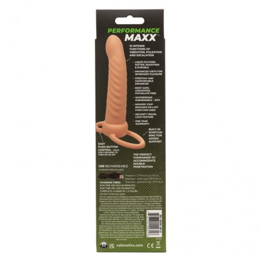 Телесная насадка для двойного проникновения Rechargeable Ribbed Dual Penetrator с вибрацией - California Exotic Novelties - купить с доставкой в Екатеринбурге