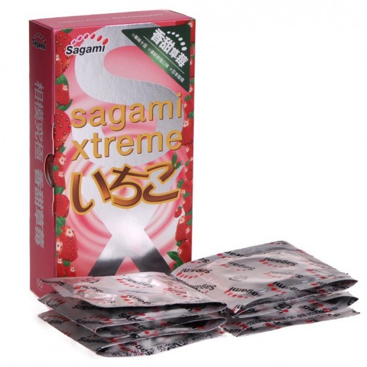 Презервативы Sagami Xtreme Strawberry c ароматом клубники - 10 шт. - Sagami - купить с доставкой в Екатеринбурге