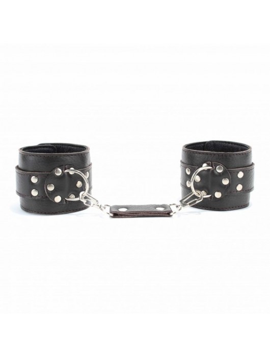 Коричневые оковы из мягкой кожи на металлической цепочке - БДСМ Арсенал - купить с доставкой в Екатеринбурге