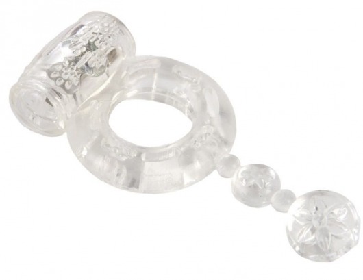 Прозрачное эрекционное кольцо с вибратором и хвостом - Toyfa Basic - в Екатеринбурге купить с доставкой