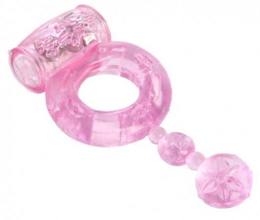 Розовое эрекционное кольцо с вибратором и хвостом - Toyfa Basic - в Екатеринбурге купить с доставкой