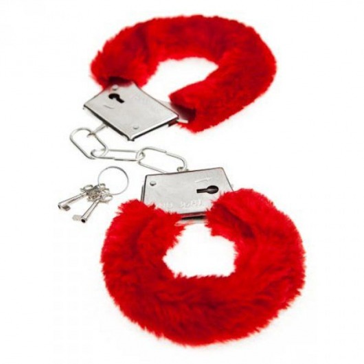 Красные меховые наручники Love с ключиками - Baile - купить с доставкой в Екатеринбурге