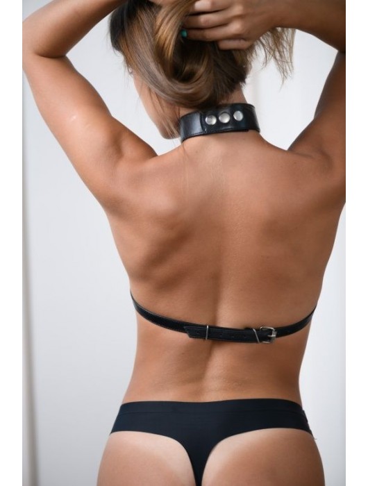 Черная кожаная сбруя с ошейником plus size из нежной кожи - БДСМ Арсенал - купить с доставкой в Екатеринбурге