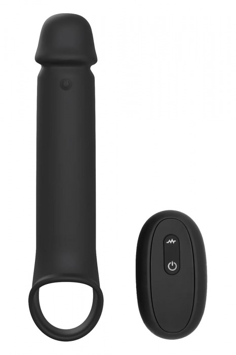 Черная насадка-удлинитель с вибрацией Vibrating Extender With Remote - Dream Toys - в Екатеринбурге купить с доставкой