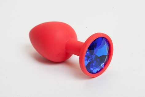 Красная силиконовая пробка с синим стразом - 7,1 см. - 4sexdreaM - купить с доставкой в Екатеринбурге