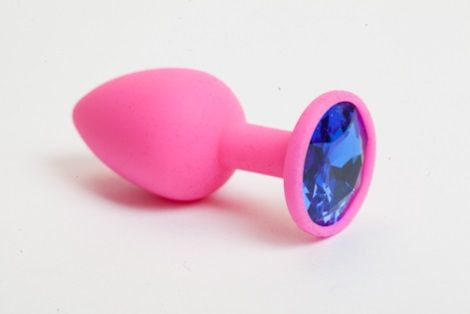 Розовая силиконовая пробка с синим стразом - 7,1 см. - 4sexdreaM - купить с доставкой в Екатеринбурге