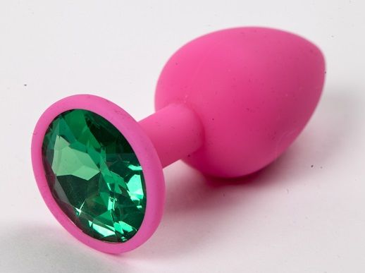Розовая силиконовая пробка с зеленым кристаллом - 7,1 см. - 4sexdreaM - купить с доставкой в Екатеринбурге