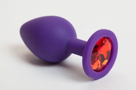 Фиолетовая силиконовая пробка с алым стразом - 8,2 см. - 4sexdreaM - купить с доставкой в Екатеринбурге