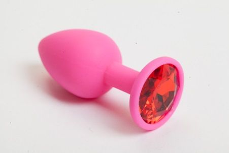 Розовая силиконовая пробка с красным кристаллом - 8,2 см. - 4sexdreaM - купить с доставкой в Екатеринбурге