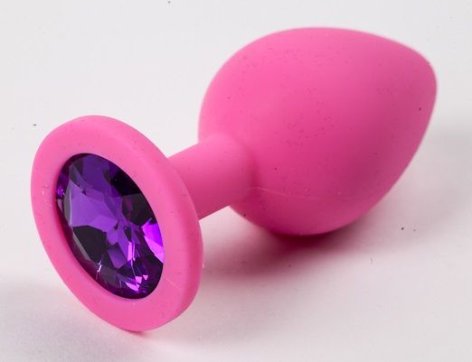 Розовая силиконовая пробка с фиолетовым кристаллом - 8,2 см. - 4sexdreaM - купить с доставкой в Екатеринбурге