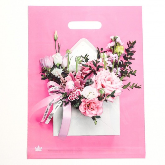 Розовый пакет с цветочным принтом и вырубной ручкой (40х31 см) - Сима-Ленд - купить с доставкой в Екатеринбурге