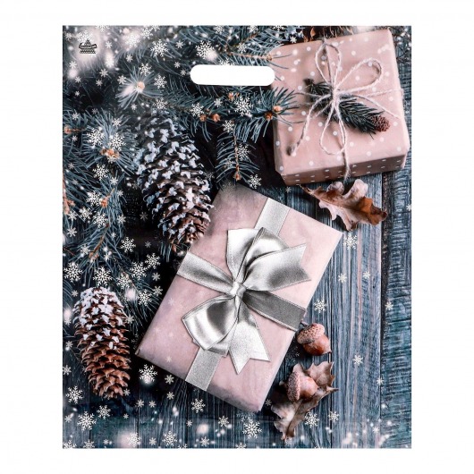 Новогодний пакет с принтом в виде подарков и вырубной ручкой (45х38 см) - Сима-Ленд - купить с доставкой в Екатеринбурге