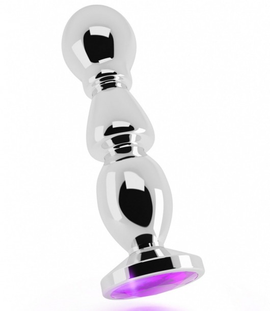 Серебристая фигурная анальная пробка с фиолетовым кристаллом - 14 см. - Shots Media BV - купить с доставкой в Екатеринбурге