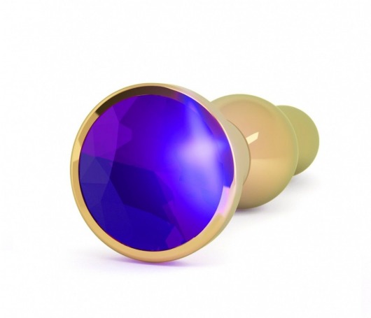 Золотистая анальная пробка с фиолетовым кристаллом - 14 см. - Shots Media BV - купить с доставкой в Екатеринбурге