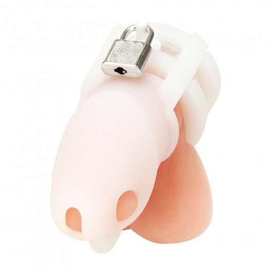Белая клетка для пениса Silicone Small 2 in Cock Cage With Ball Divider - BlueLine - купить с доставкой в Екатеринбурге