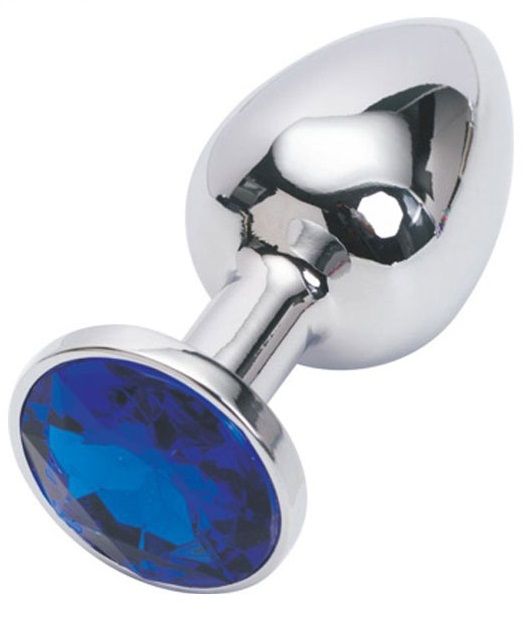 Серебряная металлическая анальная пробка с синим стразиком - 7,6 см. - 4sexdreaM - купить с доставкой в Екатеринбурге