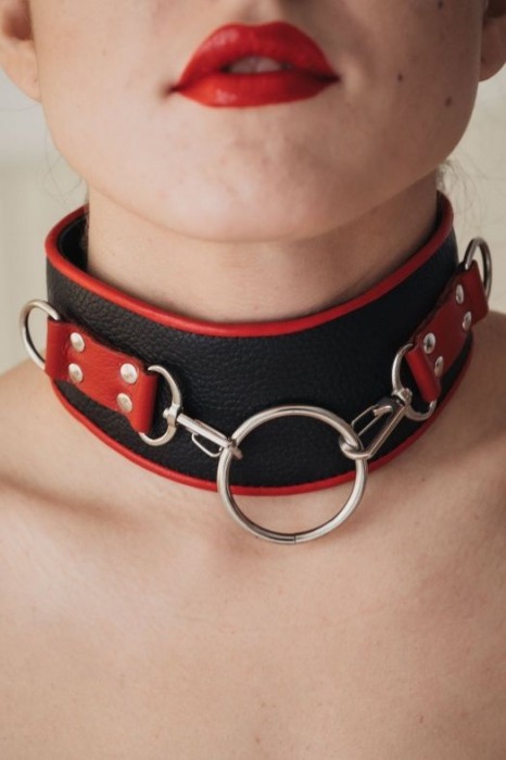 Черный кожаный ошейник с кольцом - БДСМ Арсенал - купить с доставкой в Екатеринбурге