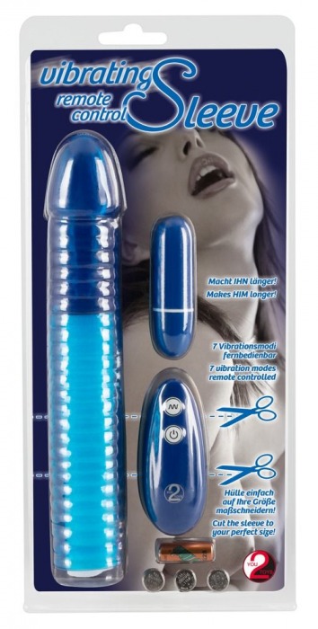 Синяя вибронасадка на пенис Vibrating Sleeve с пультом управления - 22,5 см. - Orion - в Екатеринбурге купить с доставкой