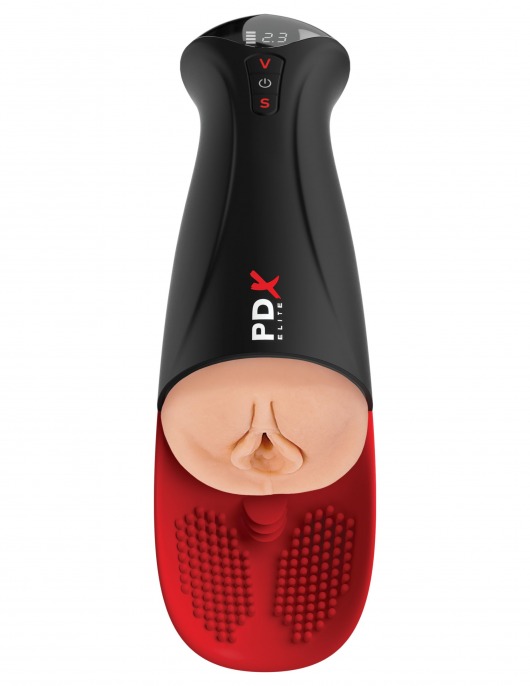 Телесный мастурбатор-вагина в черной колбе с вибрацией Fuck-O-Matic Pro XL - Pipedream - в Екатеринбурге купить с доставкой
