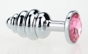 Фигурная анальная пробка с розовым стразом - 7,6 см. - 4sexdreaM - купить с доставкой в Екатеринбурге