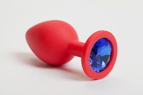 Красная силиконовая анальная пробка с синим стразом - 8,2 см. - 4sexdreaM - купить с доставкой в Екатеринбурге