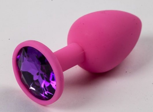 Розовая силиконовая анальная пробка с фиолетовым стразом - 7,1 см. - 4sexdreaM - купить с доставкой в Екатеринбурге