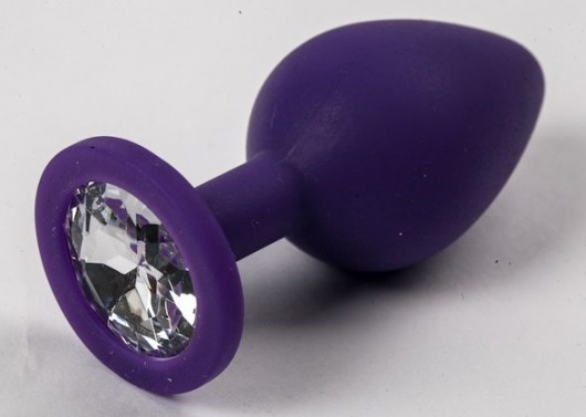 Фиолетовая силиконовая анальная пробка с прозрачным стразом - 8,2 см. - 4sexdreaM - купить с доставкой в Екатеринбурге