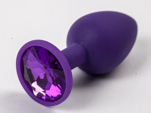 Фиолетовая силиконовая анальная пробка с фиолетовым стразом - 7,1 см. - 4sexdreaM - купить с доставкой в Екатеринбурге