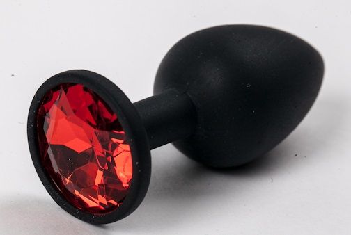 Черная силиконовая анальная пробка с красным стразом - 7,1 см. - 4sexdreaM - купить с доставкой в Екатеринбурге