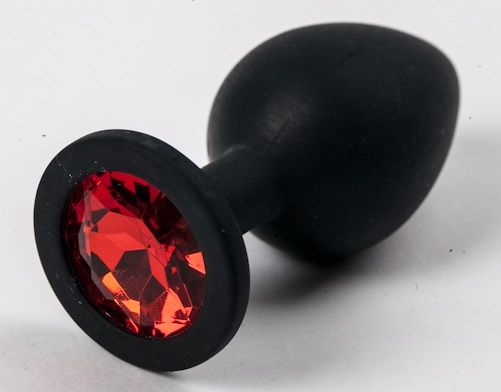 Черная силиконовая анальная пробка с красным стразом - 8,2 см. - 4sexdreaM - купить с доставкой в Екатеринбурге