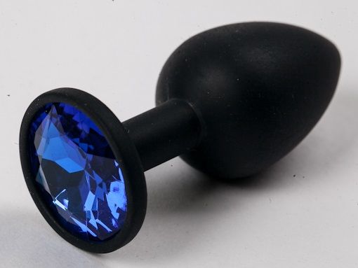 Черная силиконовая анальная пробка с синим стразом - 7,1 см. - 4sexdreaM - купить с доставкой в Екатеринбурге