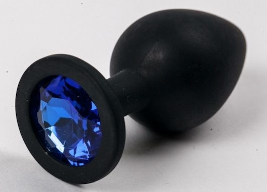 Черная силиконовая анальная пробка с синим стразом - 8,2 см. - 4sexdreaM - купить с доставкой в Екатеринбурге