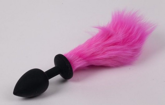 Черная силиконовая анальная пробка с розовым хвостиком - 4sexdreaM - купить с доставкой в Екатеринбурге